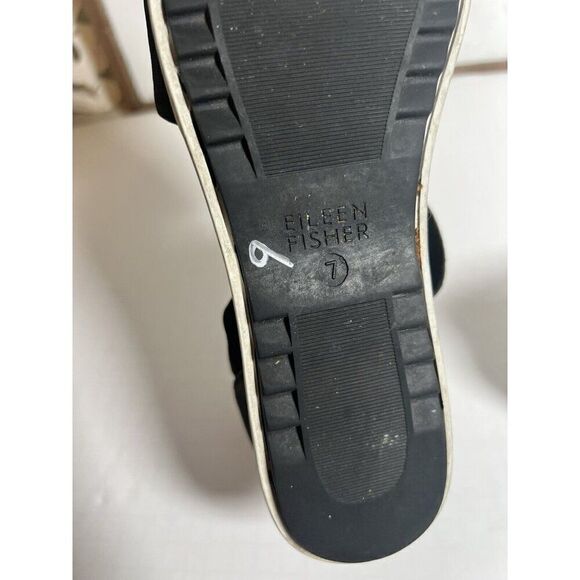 Eileen Fisher 7 Black Leather Criss Cross Back Zip Sport Platform Sandals - Picture 8 of 10
